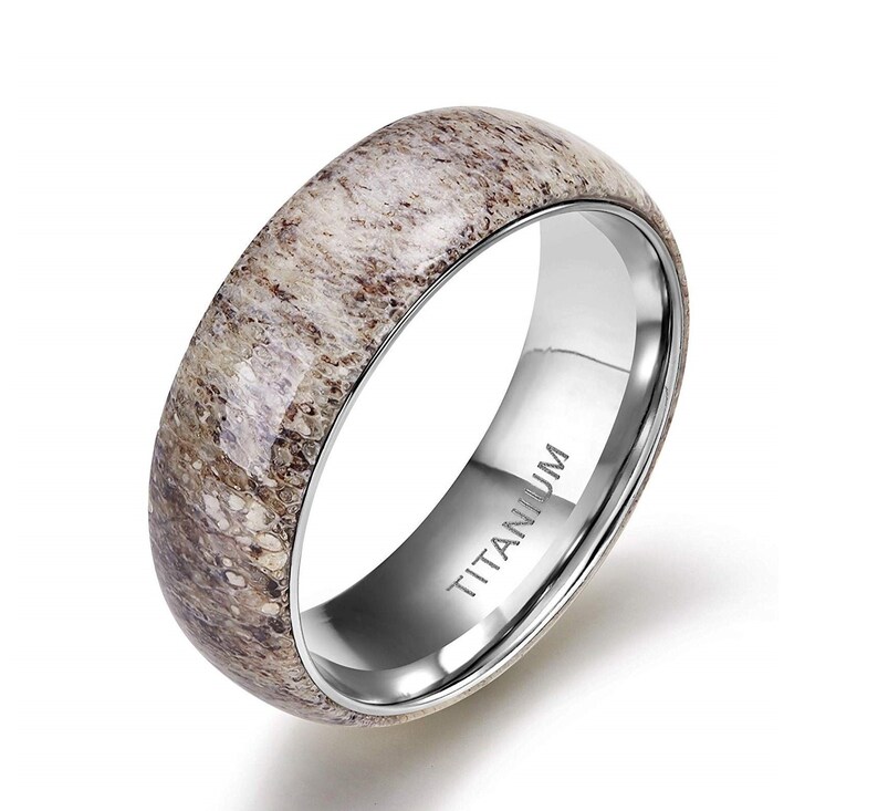 Antler Wedding Ring Mens Antler Ring Titanium Mens Ring Deer Etsy