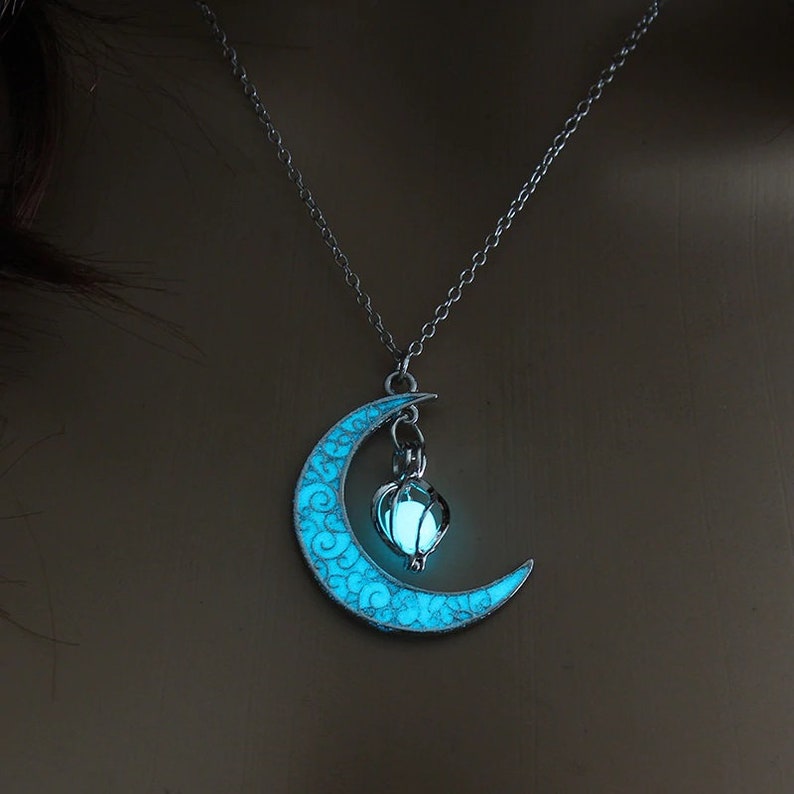 Glow in the Dark Necklace Silver Moon Necklace Glowing Etsy UK