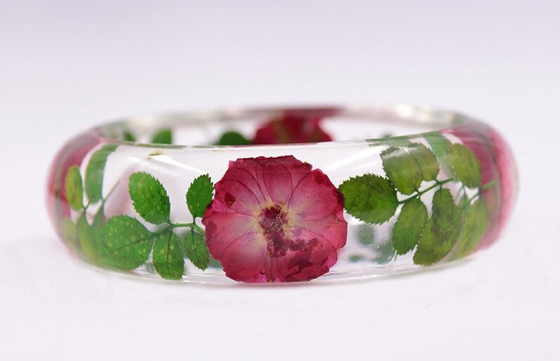Red Rose Bangle Resin Flower Bangle Flowers in Resin Etsy