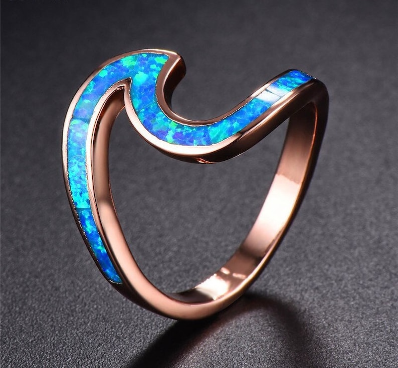 Blue Fire Opal Ring Rose Gold Opal Ring Womens Wedding Band - Etsy