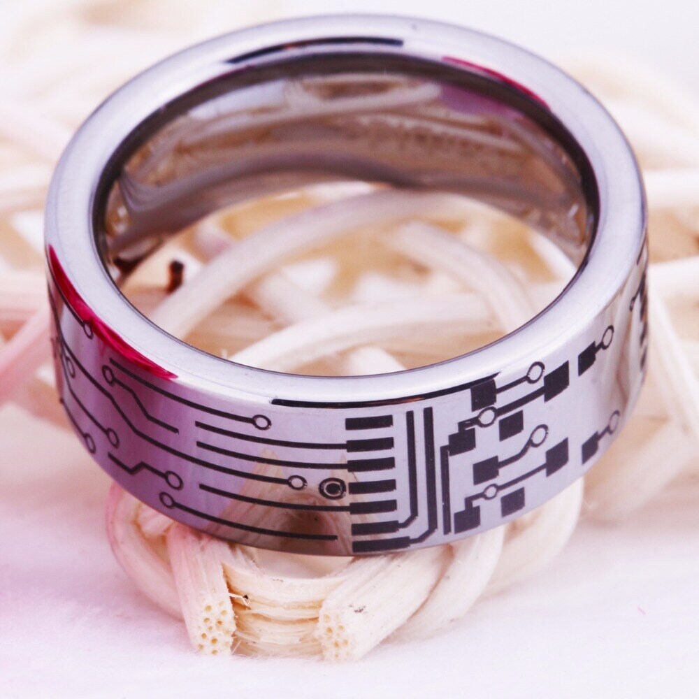 Electric Circuit Ring Tungsten Wedding Band Motherboard Ring Etsy