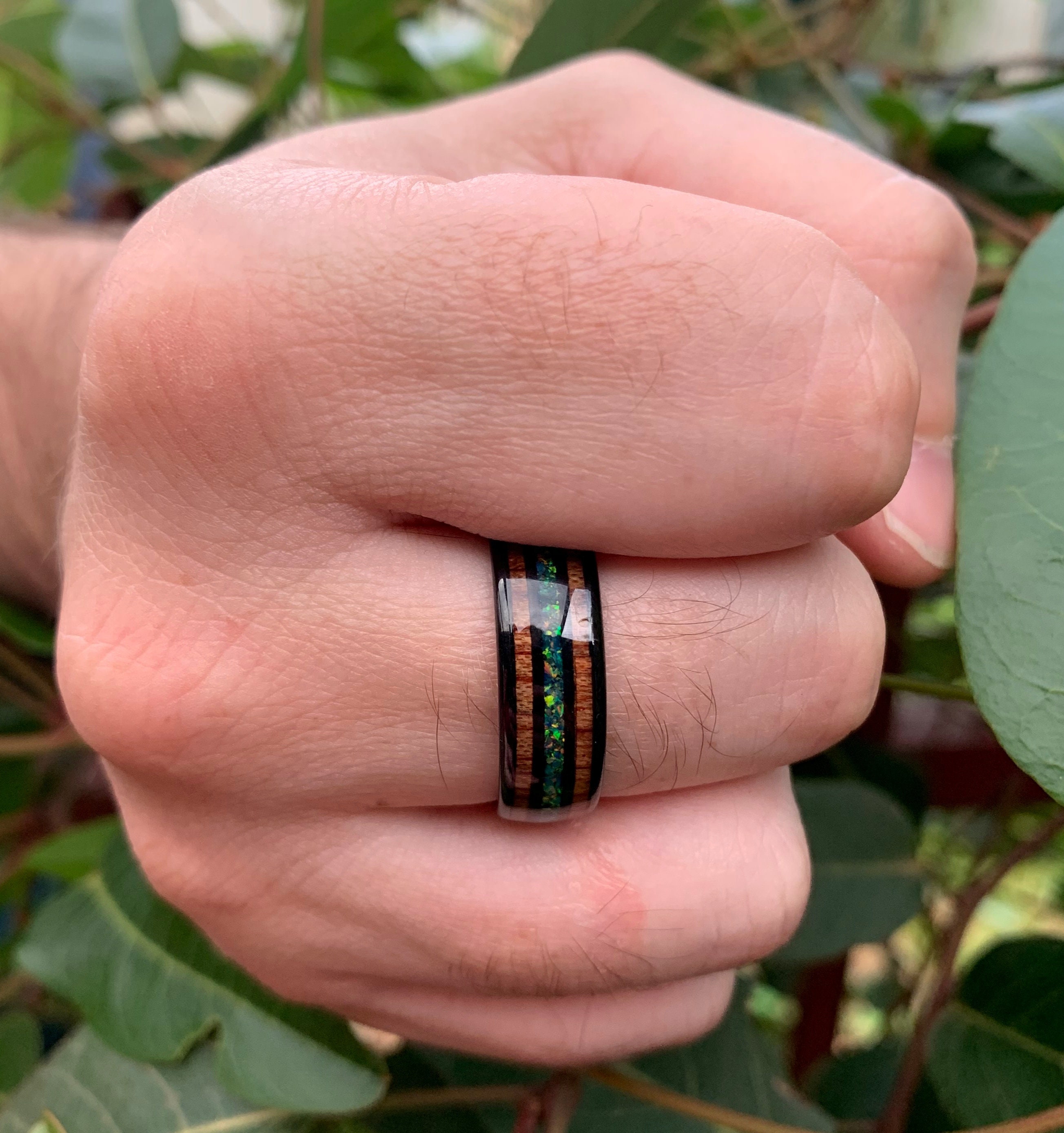 Green Opal Ring Tungsten Ring Men's Wedding Ring Real Etsy
