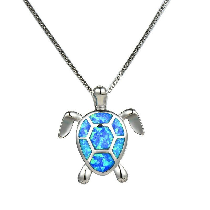 Women Charm Cute Sweater Necklace Opal Turtle Pendant Jewelry Ornament Winkey  Choker Necklace 