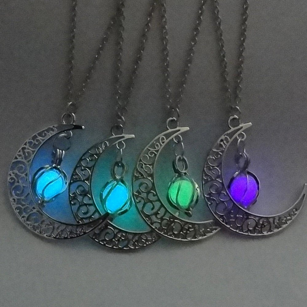 Glow in the Dark Necklace Silver Moon 