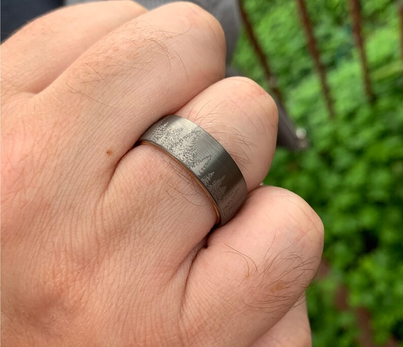 Unique Wedding Ring Silver Tungsten Mens Ring Tungsten Wedding Band Mens Wooden Ring with Forest Trees Oliver Wood Ring Mens Wedding Band