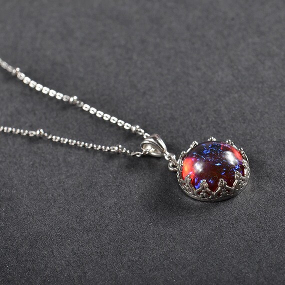 Dragons Breath Opal Necklace Sterling 