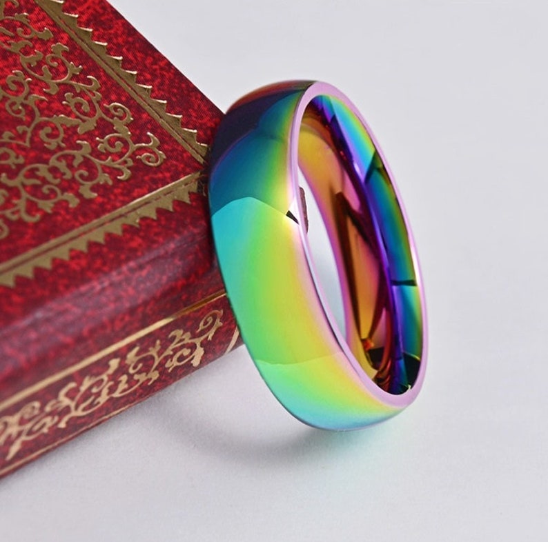 Rainbow Titanium Ring Rainbow Rings for Him and Her Men's Etsy