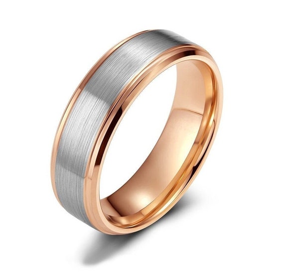 Rose Gold & Silver Tungsten Ring Bicolor Wedding Band Mens - Etsy