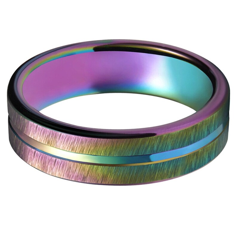 Rainbow Wedding Ring 4mm Tungsten Wedding Band Rainbow Etsy