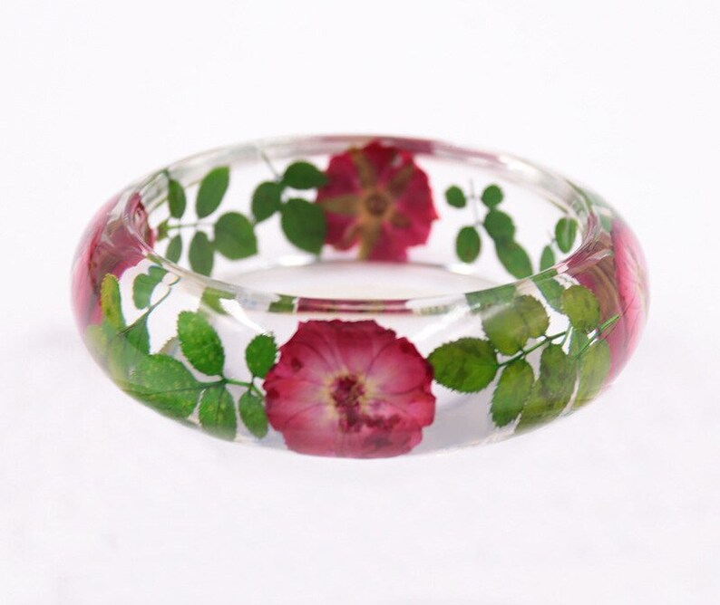 Red Rose Bangle Resin Flower Bangle Flowers in Resin Etsy