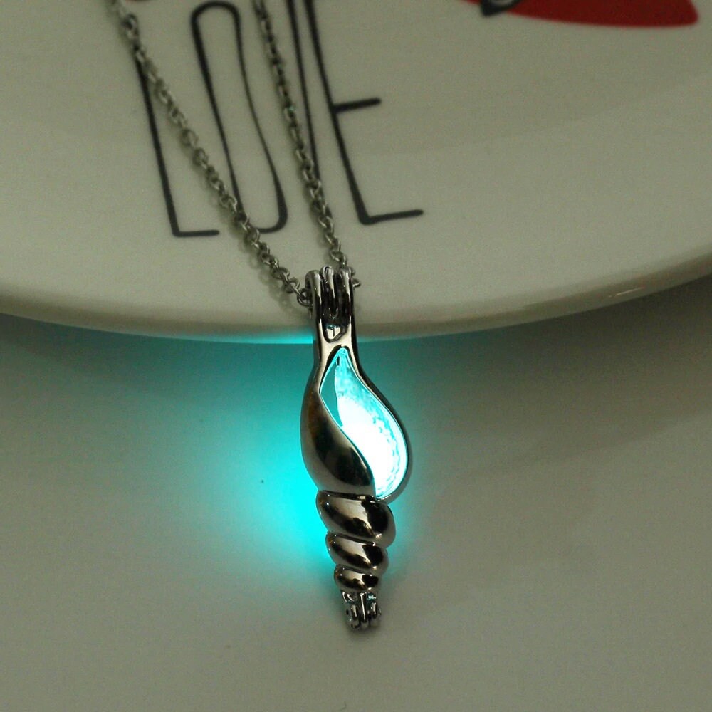 Glow In The Dark Necklace Silver Seashell Necklace Glowing Etsy