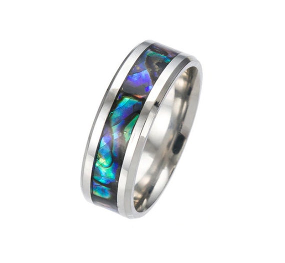 Anillo De Bodas De Plata Personalizado Concha De Abulón De 8 Anillo De Bodas De Plata Personalizado Concha De Abulón De 8
