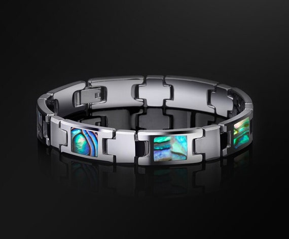 Ormeau Shell Tungstene Bracelet Pour Hommes Colore Iridescent Etsy France