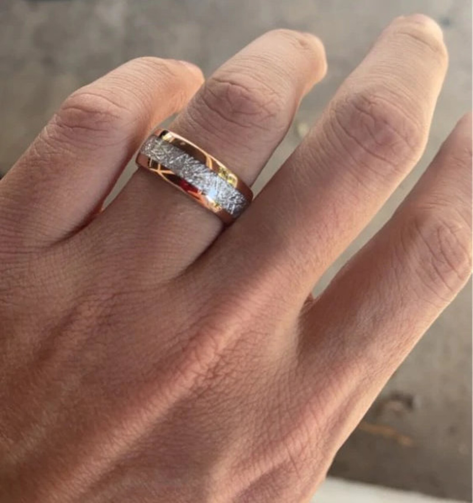 Rose Gold Meteorite Ring Tungsten Wedding Ring Mens Meteorite Etsy