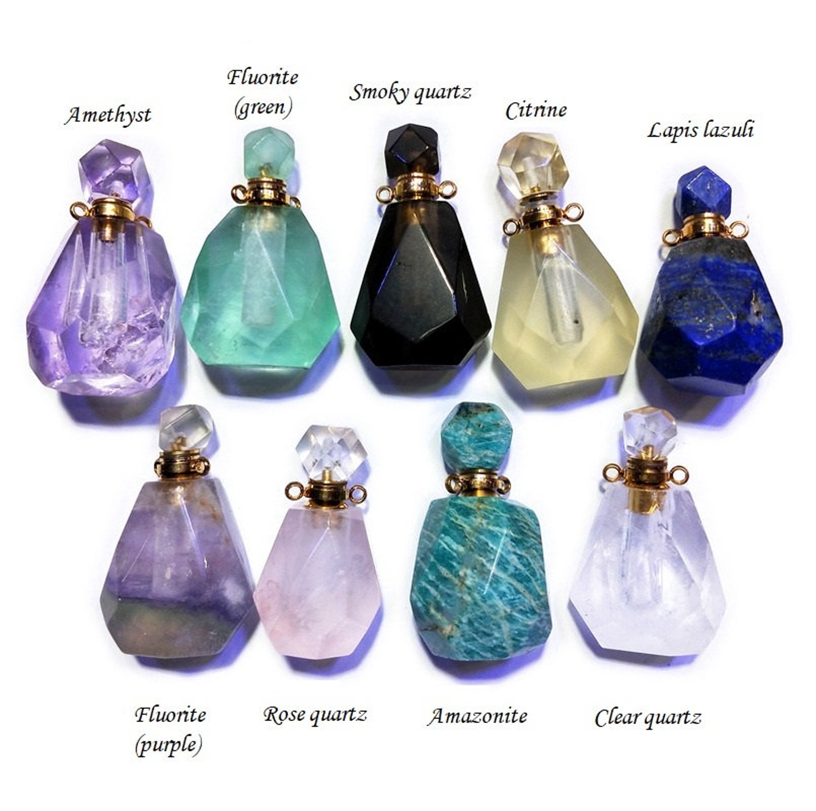 Natural Gemstone Perfume Bottle Pendant Essential Oil Diffuser Etsy
