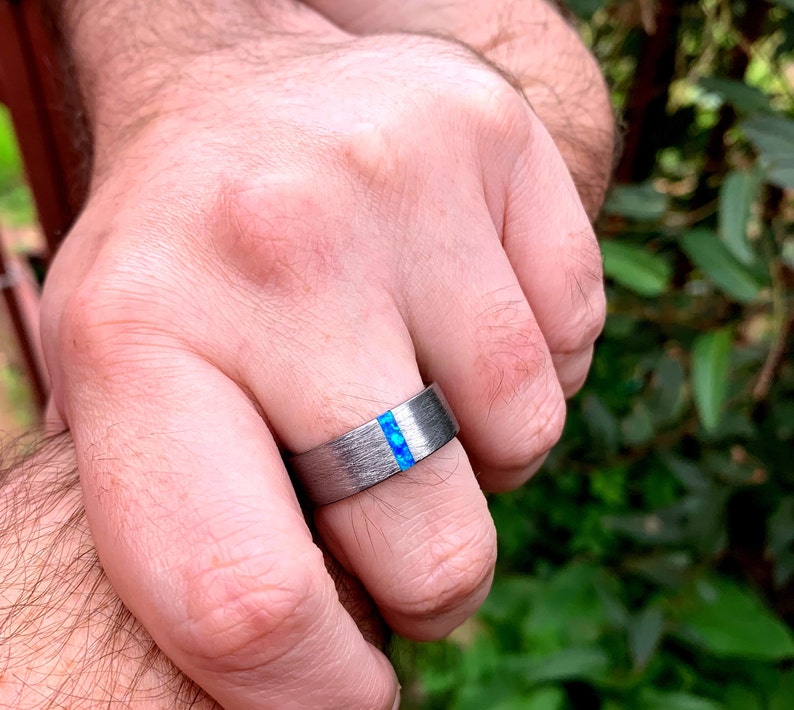 blue fire opal mens ring