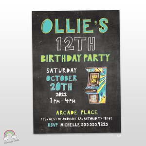 Arcade Birthday Party Invitation, 5x7 Printable Digital File Only, JPG or PDF