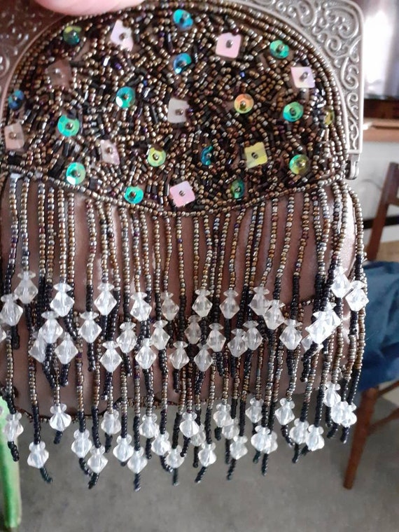 Exquisite beaded bag,green turquoise and purple g… - image 2