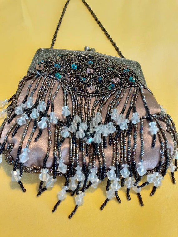 Exquisite beaded bag,green turquoise and purple g… - image 3