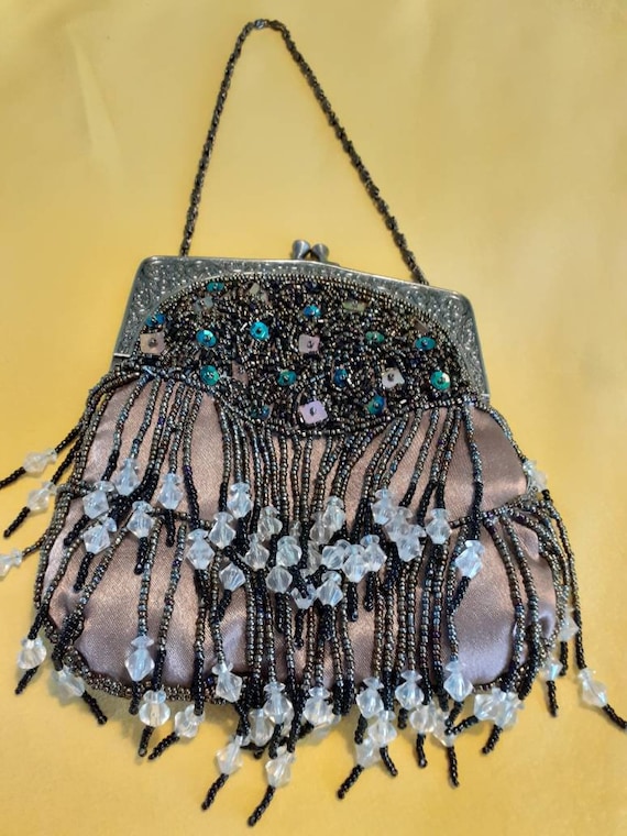 Exquisite beaded bag,green turquoise and purple g… - image 1
