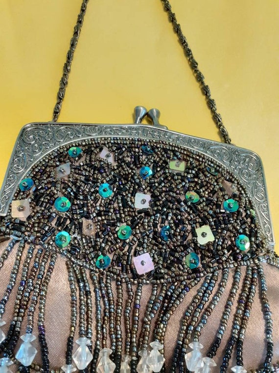 Exquisite beaded bag,green turquoise and purple g… - image 5