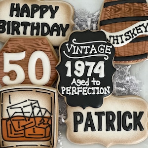 Aged to Perfection Birthday Cookies, Whiskey Birthday Cookies