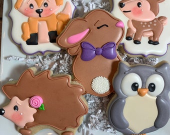 Woodland Animals Baby Shower Cookies, Party Favors, One Dozen