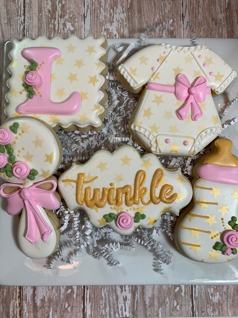 Twinkle Twinkle Little Star Baby Shower Cookies Pink And Gold Etsy