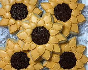 Sunflower Decorated Cookies, Party Favors, Bridal Shower, Wedding Favors, Sunflowers