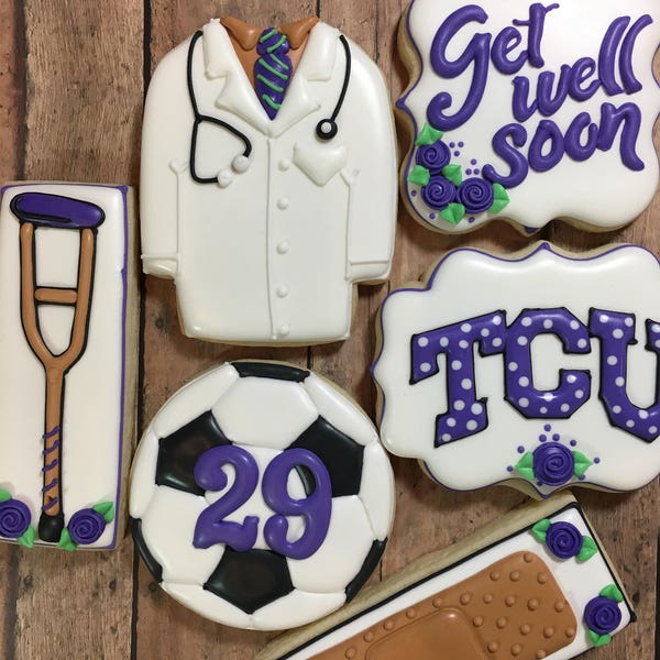 Graduation Cookies, Medical School Cookies, Soccer Cookies, College Logo Cookies, Get Well Soon Cookies