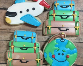 Travel Cookies, Globe Cookies, Airplane Cookies, Suitcase Cookies