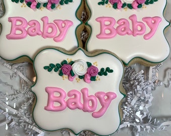 Succulent Baby Shower Cookies, Baby Girl Cookies, Party Favors