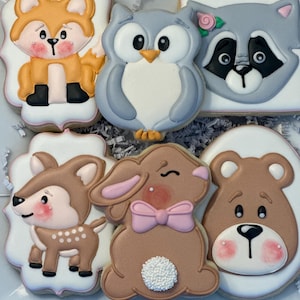 Woodland Animals Baby Shower Cookies, Party Favors, One Dozen