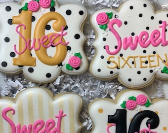 Sweet 16 Cookies, Pink and Gold Sweet 16 Cookies