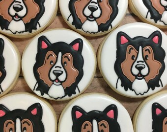 Sheltie Decorated Sugar Cookies, Dog Cookies, Party Favors