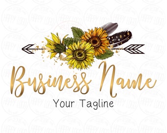 Sunflowers arrow logo, gold arrow flowers logo design, arrow sunflower feathers logo, boutique logo, fashion logo, vector beauty logo