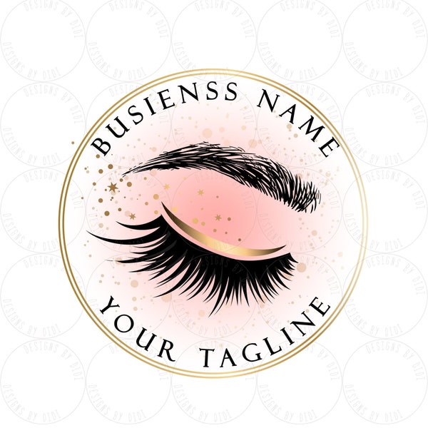 Lash custom logo, lashes logo, eyelash logo, cosmetics logo, gold pink lashes logo, brow microblading logo, lash graphic design, vector logo