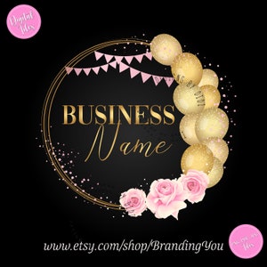 Balloons logo, party planner logo, event planner logo, glitter roses watercolor branding, Entertainment business, branding event coordinator