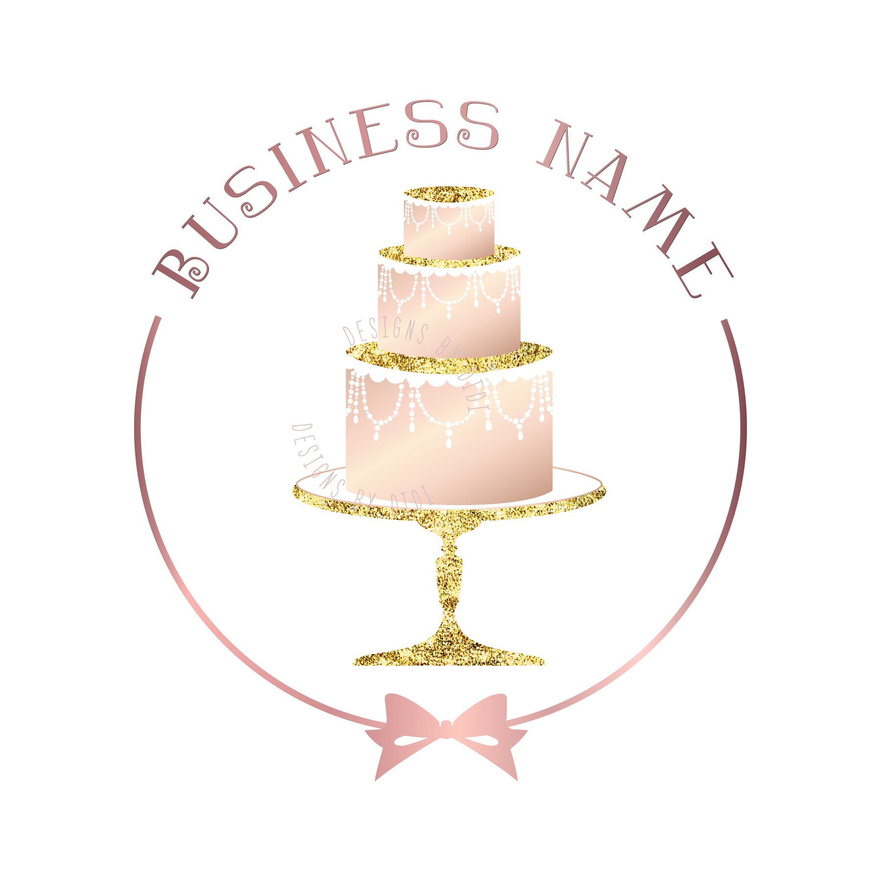 bakery and cake round badge logo design in pastel pink... Bakery Cake Logo Design Rose Gold Bow Cake Logo Pink Gold - Etsy