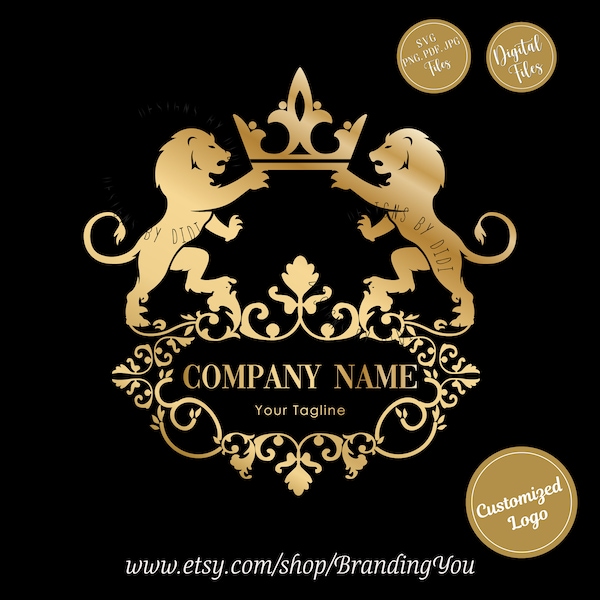 Lion king svg, gold lions logo, heraldic logo, luxury logo design, royalty business, crown elegant branding logo design, svg png lion image