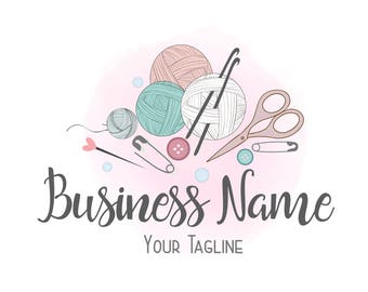 Crochet yarn logo, sew knitting logo, yarns logo, crochet sewing or knitting logo, tailor shop logo, seamstress logo, branding package