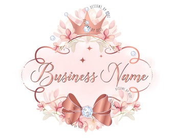 May include: A pink and rose gold logo design with a crown, bow, and floral elements. The text "Business Name" is written in a cursive font. The logo includes the text "Designs by Didi" multiple times.