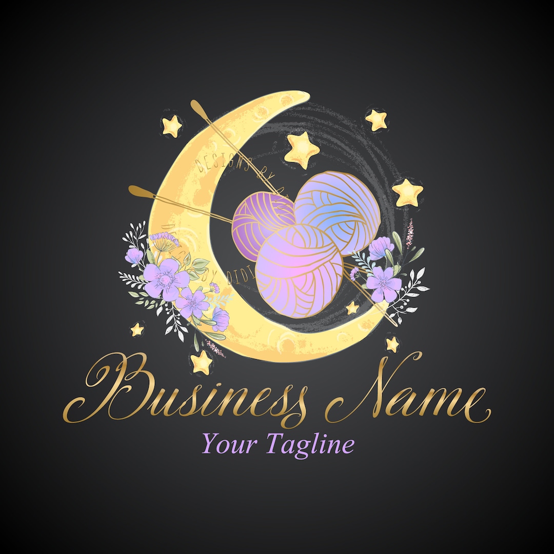 Crochet Yarn Logo, Sew Knitting Logo, Moon Yarns Logo, Moon Stars