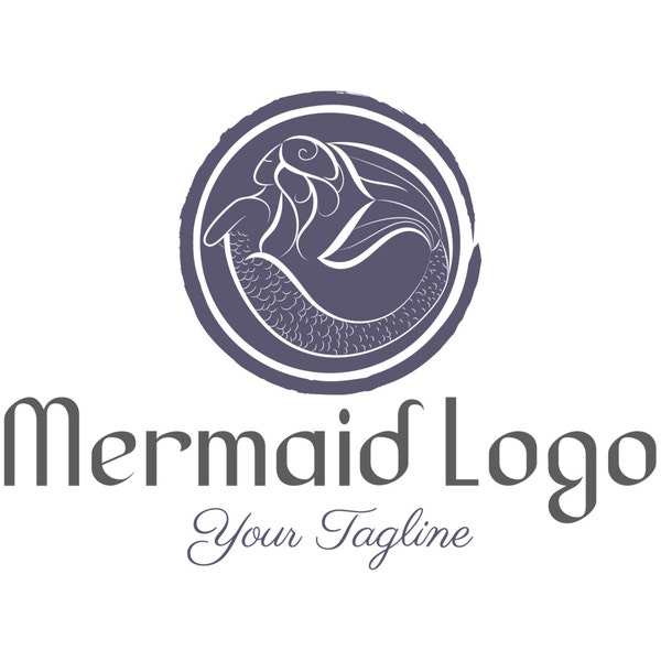 Mermaid logo, siren silhouette, water fantasy logo, siren vintage logo, Hand drawn logo mermaid ocean, Nautical logo, branding package