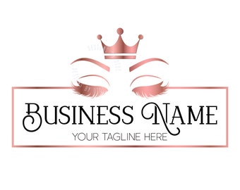 Beauty logo, lashes logo branding, premade eyelash business design, lash crown template, royal luxury minks design makeup, branding package