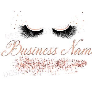 Lash logo, custom logo, rose gold lashes logo, glitter eyelash logo, cosmetics logo, rose gold confetti lashes logo, makeup artist logo