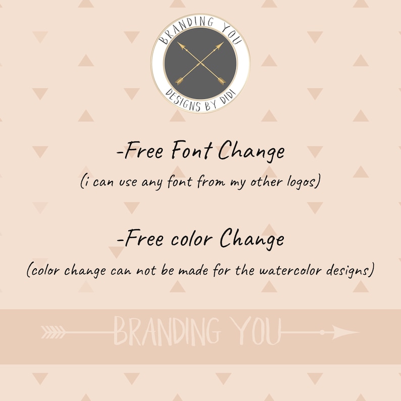 K&ouml;nnte beinhalten: Branding You Designs by Didi Logo mit gekreuzten Pfeilen in einem grauen Kreis. Der Text lautet "Kostenloser Schriftartenwechsel (ich kann jede Schriftart aus meinen anderen Logos verwenden)" und "Kostenloser Farbwechsel (Farbwechsel kann f&uuml;r Aquarelldesigns nicht vorgenommen werden)".