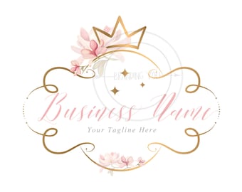 Flowers crown logo, boutique logo, fashion logo, beauty logo, feminine logo, branding identity, flower shop, graphic design, floral logo