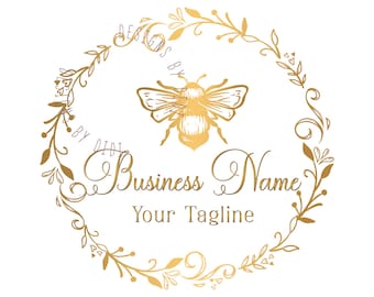 Floral Wreath Bee Logo, Retro Boutique Branding (Digital Files)