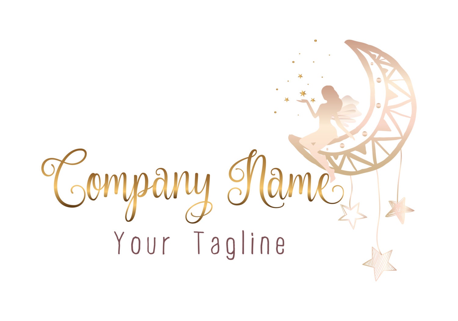 Moon fairy gold pink logo, pink fairy logo design, enchanted moon stars business logo design, gold cute fairy logo design, branding identity